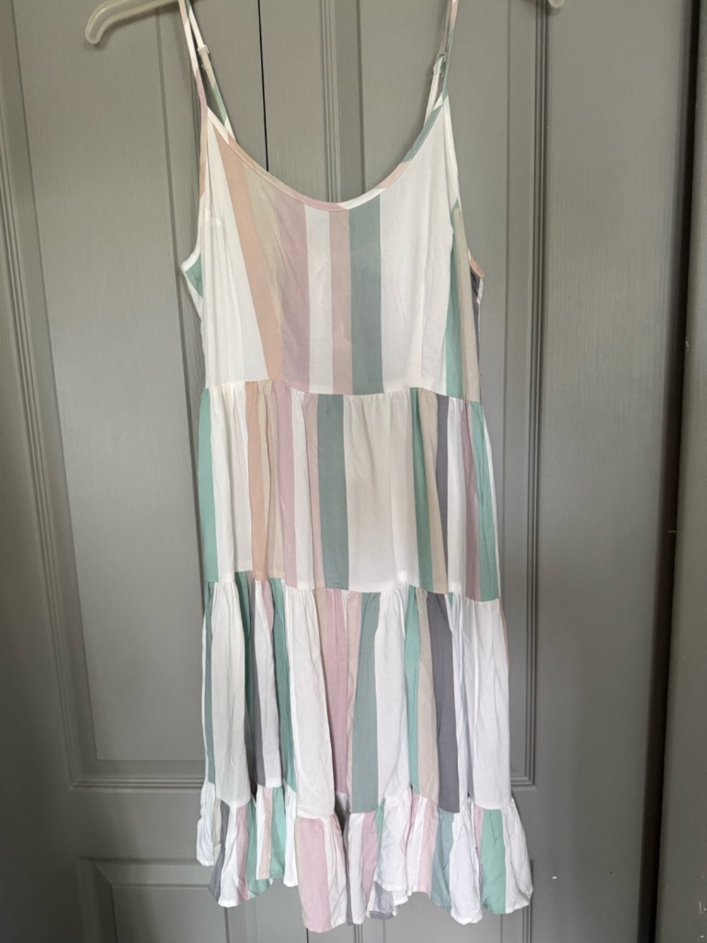 Pastel Striped Tiered Sun Dress - White, Mint, Blush, Gray
